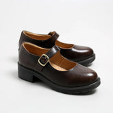 Small Leather Shoes Round Toe High-heeled Retro Leather British College Style Shoes Mary Jane Shoes