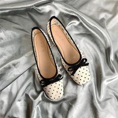 Polka dot air mesh shoes loafers sneakers woman flats espadrilles pointed toe bow-knot breathable moccasins