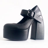 Black White Mary Janes Super Thick High Heels Platforms Pumps