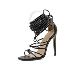 Gladiator Knee High Sandals Open Toe Lace Up Cross Strappy Sandals High Heels Shoes
