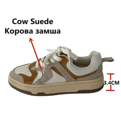 Mixed Colors Cow Suede Leather Sneakers Casual Outdoor Flats Lace-Up Comfortable Shoes Woman Four Season