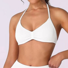 High Support Thin Strap Halter Sport Seamless Bras Scrunch Workout Yoga Tank Strappy Bra Top