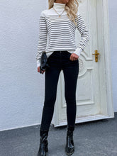 Cream Stripe Turtleneck Knit Top