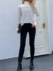 Cream Stripe Turtleneck Knit Top