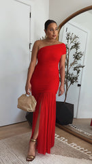Elegant One Shoulder Sleeveless Ruched Bodycon Maxi Dress