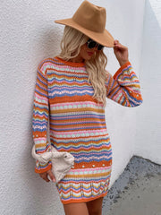 Zig Zag Crochet Knit Dress - Orange