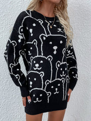 Smiley Polar Bear Black Knit Sweater Dress