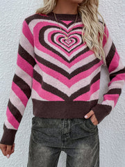 Brown Pink Heart Ring Knit Top