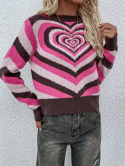 Brown Pink Heart Ring Knit Top
