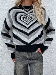 Black Grey Heart Ring Knit Top