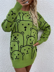 Green Smiley Polar Bear Knit Sweater Dress