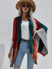 Color Block Knit Ruana - Duck Green