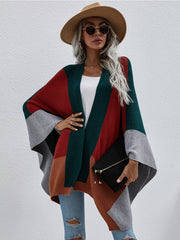 Color Block Knit Ruana - Duck Green
