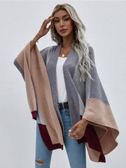 Color Block Knit Ruana - Grey & Beige