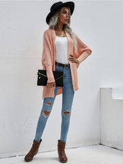 Batwing-Sleeve Open Knit Cardigan - Peach