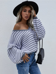 Puff sleeve V-Neck Sweater - Grey