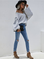 Puff sleeve V-Neck Sweater - Smoke