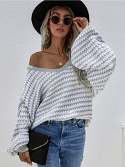 Puff sleeve V-Neck Sweater - Smoke