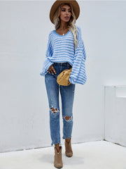 Puff sleeve V-Neck Sweater - Blue