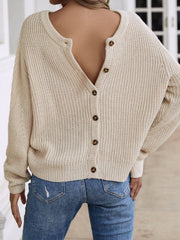 Front and Back Wearable Knit Cardigan - Beige
