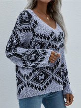 Geometric Pattern Lantern Sleeve Sweater - Grey