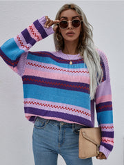 Stripe Color-Block Knit Long-Sleeve Top - Lalic