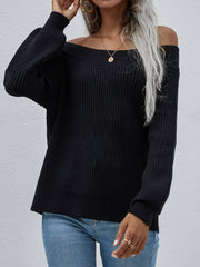 Black Bell-Sleeve Off-Shoulder Knit Sweater