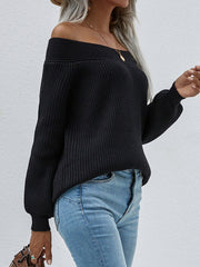Black Bell-Sleeve Off-Shoulder Knit Sweater