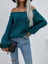 Green Bell-Sleeve Off-Shoulder Knit Sweater