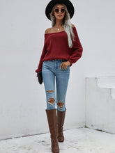 Maroon Bell-Sleeve Off-Shoulder Knit Sweater