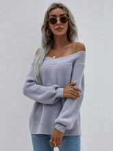 Grey Bell-Sleeve Off-Shoulder Knit Sweater