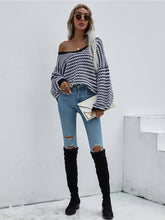 Puff sleeve V-Neck Sweater - Black