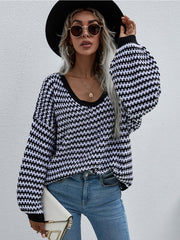 Puff sleeve V-Neck Sweater - Black