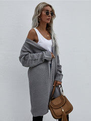 Braid Open Knit Long Cardigan - Grey