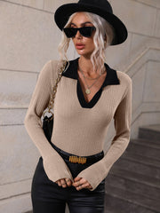 NAOMI RIBBED KNIT TOP - KHAKI