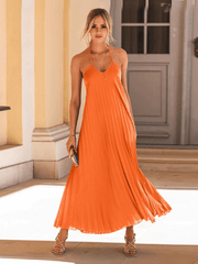 Eleanor Pleated Halter Maxi Dress - Orange