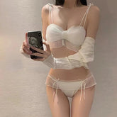 Lace Bow Underwear Sweet Wireless Lingerie Comfortable Bralette Push Up Bra Set