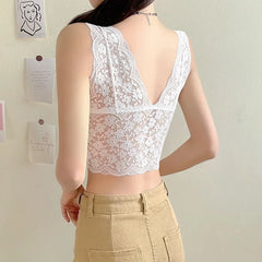 Lace Deep V Neck Lingerie Wire Free Bra Bralette Padded Camisole Tank Tops