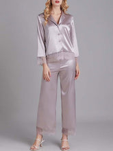 Lace Embellished Long Sleeves Sleepwear Pajamas 2 Piece