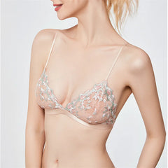 Lace Flowers Embroidery Underwear Ultra Thin Push Up Brassiere Triangle Cup Bra Set