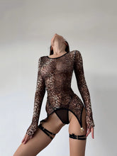 Leopard Animal Print Long Sleeve Fantasy Bodysuit Lace Kinky Sissy Bodycon Body Suit