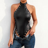 Lingerie Below Open Crotch Patent Leather Erotic Shaping Latex Bodysuit