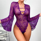 Lingerie Trumpet Sleeve Body Naked Erotic Costume Sissy See-Through Tights Bodysuit