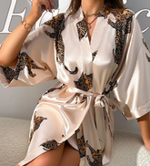Luxury Cartoon Print Bathrobe Smooth Soft Half Sleeve Nightgowns