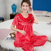 Luxury Satin Solid Color Short Sleeve Elastic Bottom Comfortable
