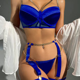 Metal Chain Garters Lingerie Three-Piece Set
