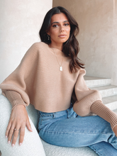 GISELE Lantern Sleeve Tighten Cuff Knit Top - Mocca