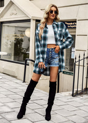 PLAID SHACKET - NAVY