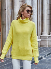 ILLY Turtleneck Basic Knit Sweater - Neon Yellow