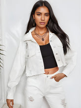 MADDEN KNIT RIPPED SLEEVE DENIM JACKET - WHITE